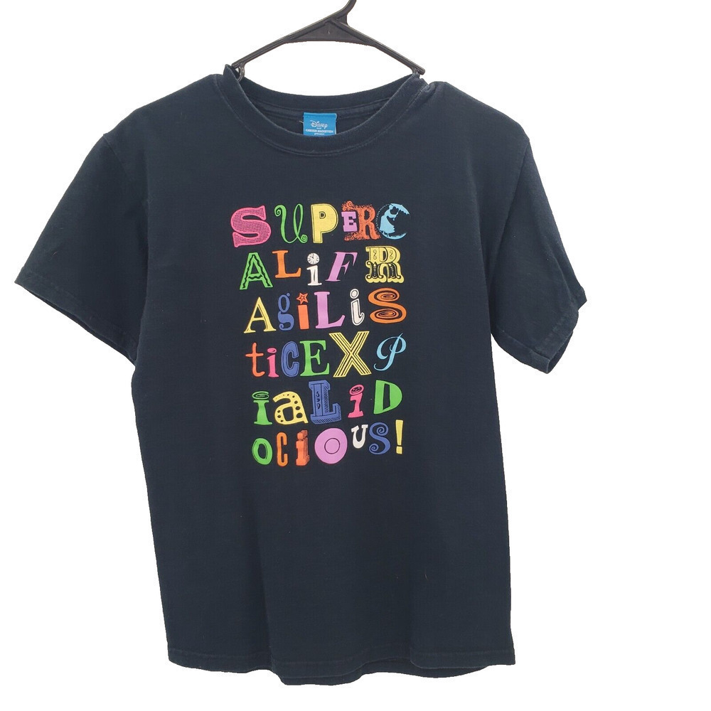 Vintage Disney Mary Poppins Graphic Tee Small Black Supercalifragalisticexpialad
